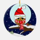 Owl met Santa hat & douanetekst Keramisch Ornament (Achterkant)