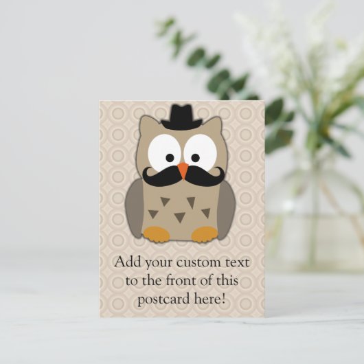 Owl met snor en Pet Briefkaart (Staand voorkant)