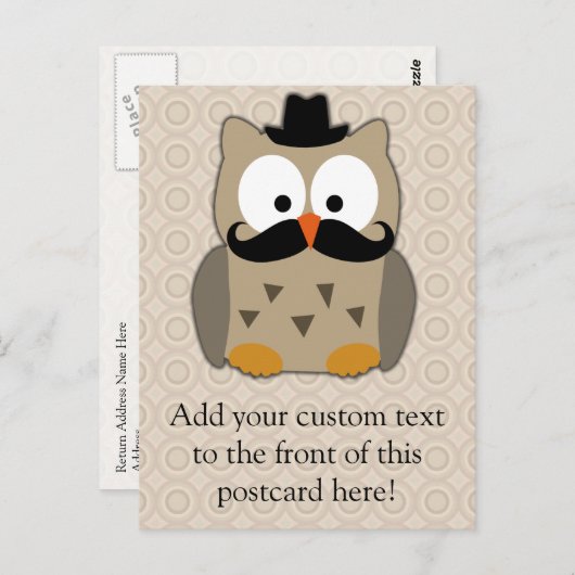 Owl met snor en Pet Briefkaart (Voorkant / Achterkant)