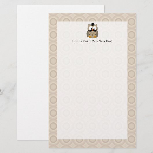 Owl met snor en Pet Briefpapier (Voorkant / Achterkant)