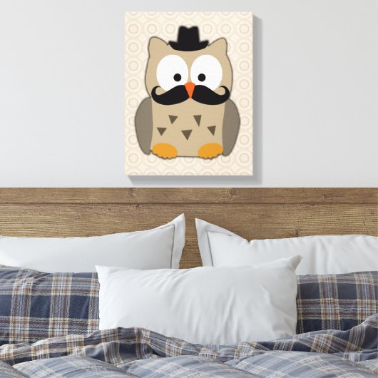 Owl met snor en Pet Canvas Afdruk (Insitu (Slaapkamer))