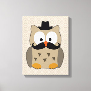 Owl met snor en Pet Canvas Afdruk