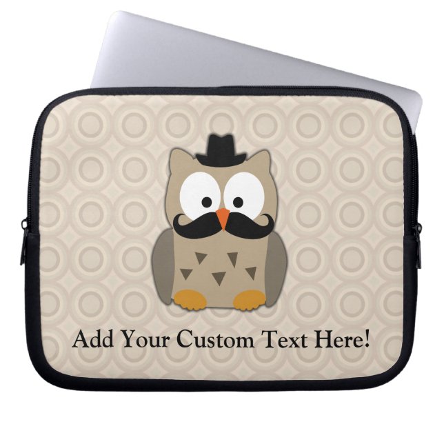 Owl met snor en Pet Laptop Sleeve (Voorkant)