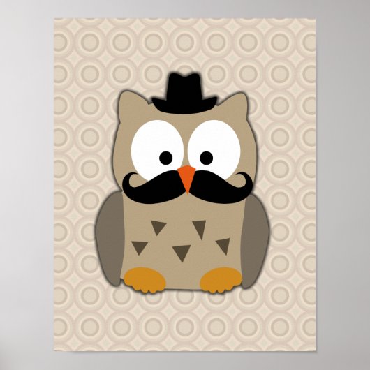 Owl met snor en Pet Poster (Voorkant)