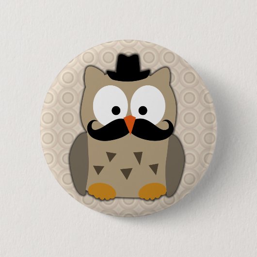Owl met snor en Pet Ronde Button 5,7 Cm (Voorkant)