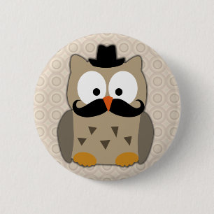 Owl met snor en Pet Ronde Button 5,7 Cm