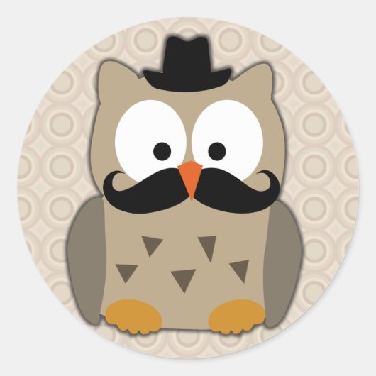 Owl met snor en Pet Ronde Sticker (Voorkant)