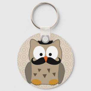 Owl met snor en Pet Sleutelhanger