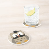 Owl met snor en Pet Zandsteen Onderzetter (Zijkant)