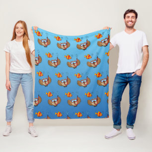 Owl met Snorkel Masker en Tropische Vis Fleece Deken