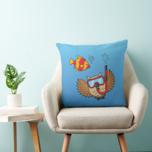 Owl met Snorkel Masker en Tropische Vis Kussen