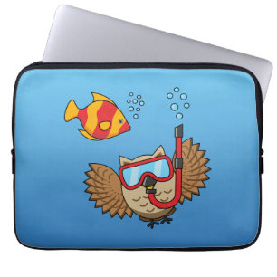 Owl met Snorkel Masker en Tropische Vis Laptop Sleeve