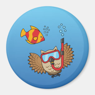 Owl met Snorkel Masker en Tropische Vis Magneet