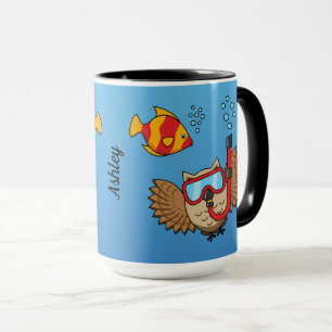 Owl met Snorkel Masker en Tropische Vis Naam toe Mok