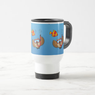 Owl met Snorkel Masker en Tropische Vis Reisbeker