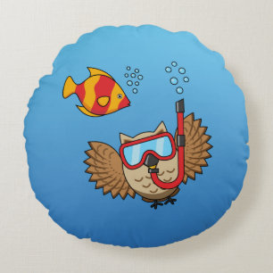 Owl met Snorkel Masker en Tropische Vis Rond Kussen