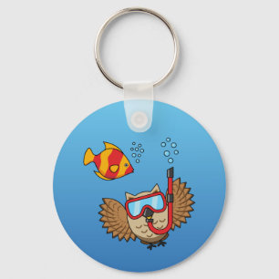 Owl met Snorkel Masker en Tropische Vis Sleutelhanger