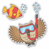 Owl met Snorkel Masker en Tropische Vis Sticker (Voorkant)