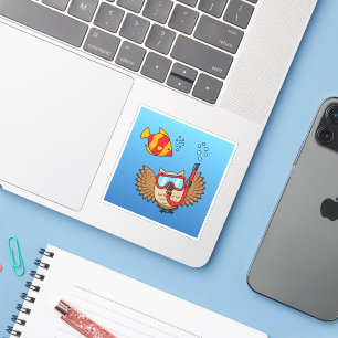 Owl met Snorkel Masker en Tropische Vis Sticker
