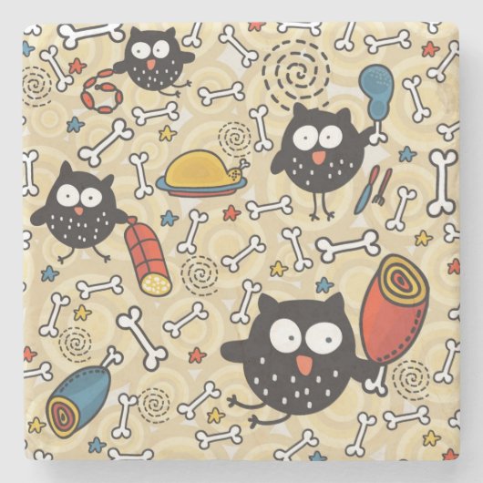 Owl met vleespatroon stenen onderzetter (Voorkant)