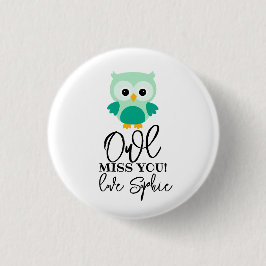 Owl mis je leraar groen ronde button 3,2 cm