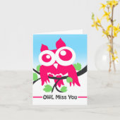 Owl Miss U Cute Pink Owl Vaarwel Kaart (Gele Bloem)