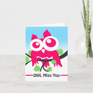 Owl Miss U Cute Pink Owl Vaarwel Kaart