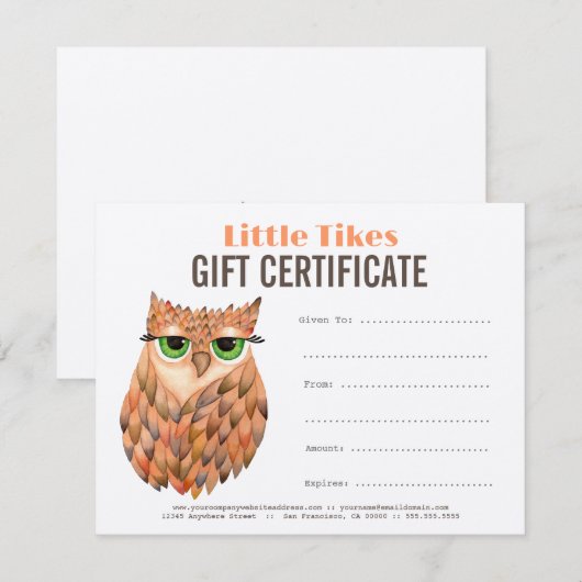 Owl Mode Business Cadeft Certificate Sjabloon (Voorkant / Achterkant)