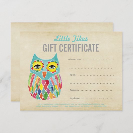 Owl Mode Business Cadeft Certificate Sjabloon (Voorkant / Achterkant)