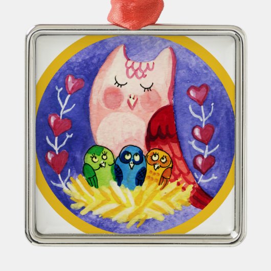 Owl moeder van triplets metalen ornament (Voorkant)