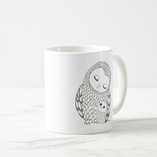 Owl Mok Owl mam & Baby inkt Tekening Owl Art Mok (Voorkant rechts)