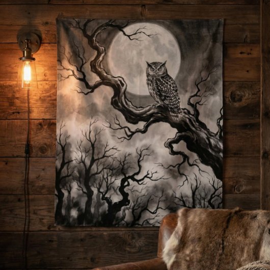 Owl Moon Tapestry | Dark Forest Art Wandkleed