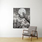 Owl Moon Tapestry | Dark Forest Art Wandkleed (In situ)
