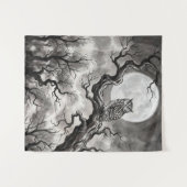 Owl Moon Tapestry | Dark Forest Art Wandkleed (Voorkant (horizontaal))