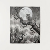 Owl Moon Tapestry | Dark Forest Art Wandkleed (Voorkant)