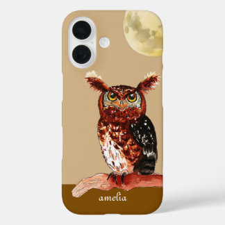 Owl Moon-Waterverf iPhone 16 Hoesje