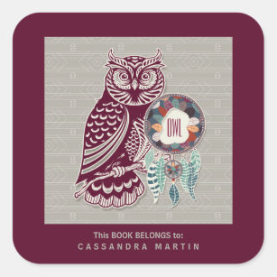 Owl Native American Animal Spirit Book Vierkante Sticker
