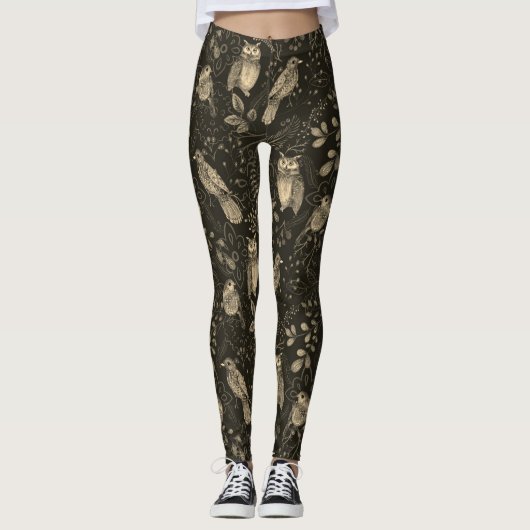 Owl Natuur Bird Art in Brown Leggings (Voorkant)