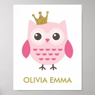 Owl Nursery Art voor een meisje Poster