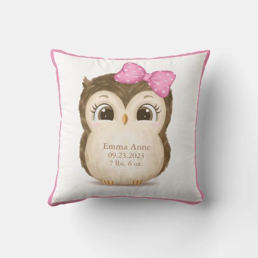 Owl Nursery Birth Stats Girly Keepomwille Waterver Kussen (Achterkant)