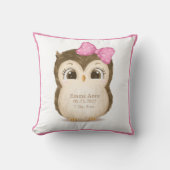 Owl Nursery Birth Stats Girly Keepomwille Waterver Kussen (Voorkant)