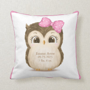 Owl Nursery Birth Stats Girly Keepomwille Waterver Kussen