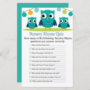 Owl Nursery Rhyme Quiz baby shower game