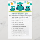 Owl Nursery Rhyme Quiz baby shower game (Voorkant)