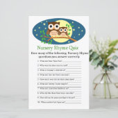 Owl Nursery Rhyme Quiz baby shower game (Staand voorkant)
