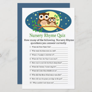 Owl Nursery Rhyme Quiz baby shower game