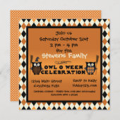 Owl O Ween Halloween Party Invitation Kaart (Voorkant / Achterkant)