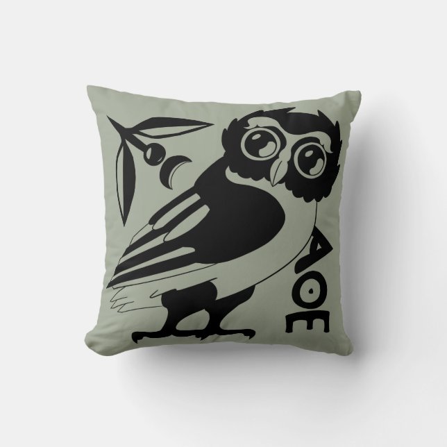 Owl of Minerva Pillow, Green/gray(#a3ac99) Kussen (Voorkant)
