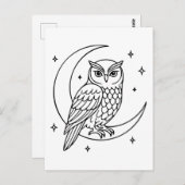  Owl on Crescent Moon with Stars Line Art Briefkaart (Voorkant / Achterkant)