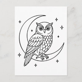  Owl on Crescent Moon with Stars Line Art Briefkaart